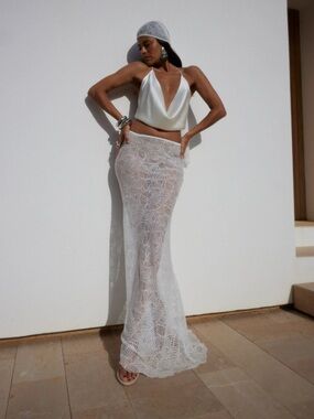 Label loft London- Sardinian Lace Skirt & Head Scarf + Silk Cowl Top